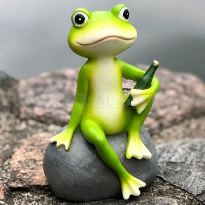 Hand Painted Drinking Frog Garden Figurine