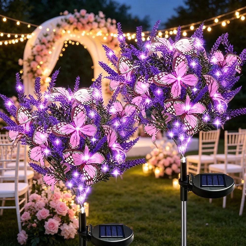 Solar Powered Butterfly Lavender Garden Pathway Lawn Stake Light