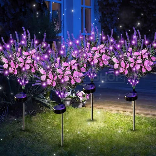 Solar Powered Butterfly Lavender Garden Pathway Lawn Stake Light
