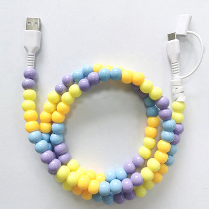 2-In-1 USB To Type-C ＆ PHONE Beaded Charger Cord